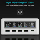 6 in 1 QC 3.0 USB Interface + 3 USB Ports + PD 65W Ports + QI Wireless Fast Charging Multi-function Charger with LED Display, AU Plug(White)