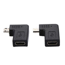 2 PCS USB-C / Type-C Female to Micro USB (Right / Left Angle) Male Elbow Adapter Converter