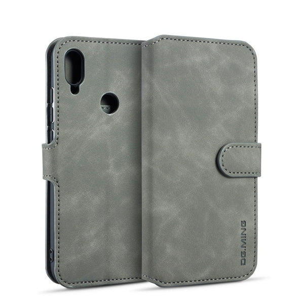 DG.MING Retro Oil Side Horizontal Flip Case for Galaxy A20/A30/M10S, with Holder & Card Slots & Wallet(Grey)