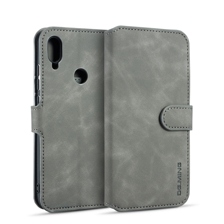 DG.MING Retro Oil Side Horizontal Flip Case for Galaxy A20/A30/M10S, with Holder & Card Slots & Wallet(Grey)