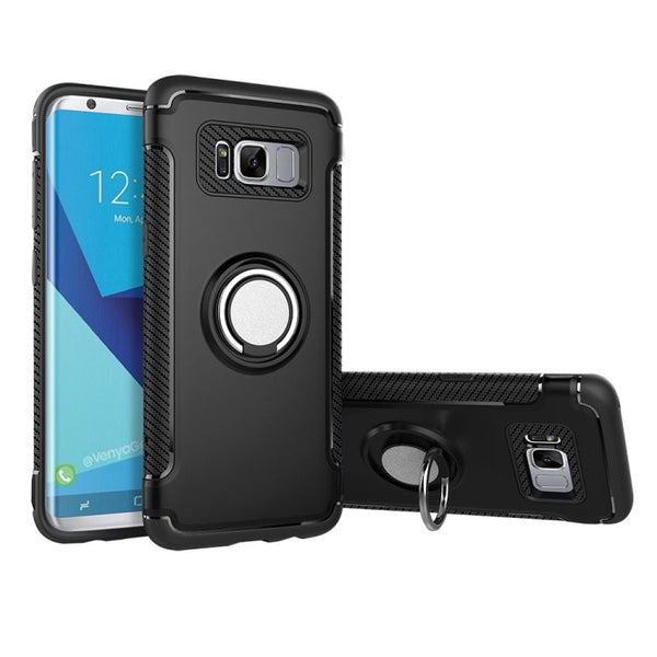 For Galaxy S8 Phone Ring Armor TPU + PC 360 Degrees Rotation Magnetic Phone Ring Stent Combination Case(Black)