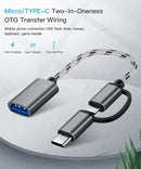 USB 3.0 Female to Micro USB + USB-C / Type-C Male Charging + Transmission OTG Nylon Braided Adapter Cable, Cable Length: 17cm (Gold)