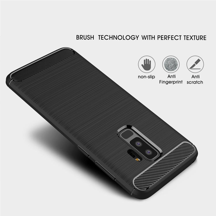 For Galaxy S9+ Brushed Carbon Fiber Texture Soft TPU Anti-skip Protective Cover Back Case(Grey)