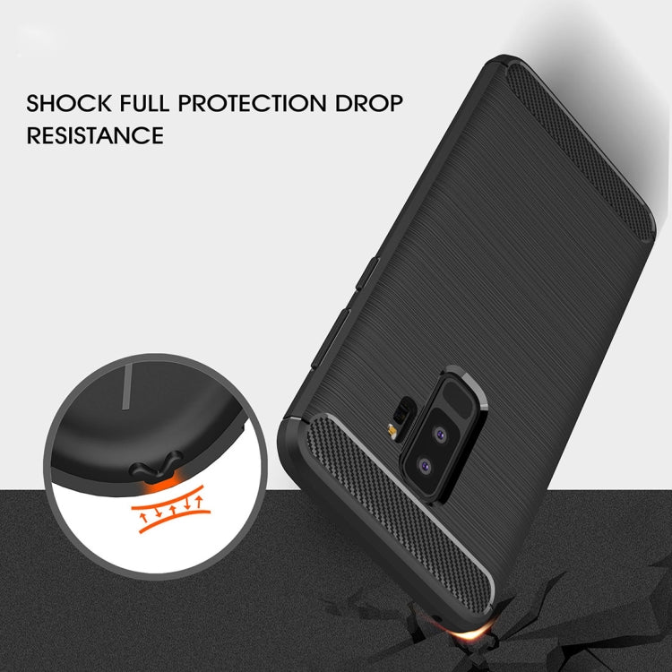 For Galaxy S9+ Brushed Carbon Fiber Texture Soft TPU Anti-skip Protective Cover Back Case(Grey)