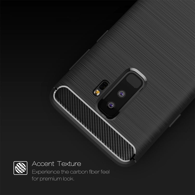 For Galaxy S9+ Brushed Carbon Fiber Texture Soft TPU Anti-skip Protective Cover Back Case(Grey)