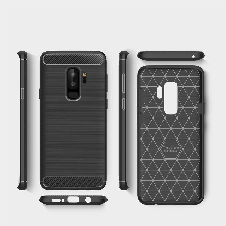 For Galaxy S9+ Brushed Carbon Fiber Texture Soft TPU Anti-skip Protective Cover Back Case(Grey)