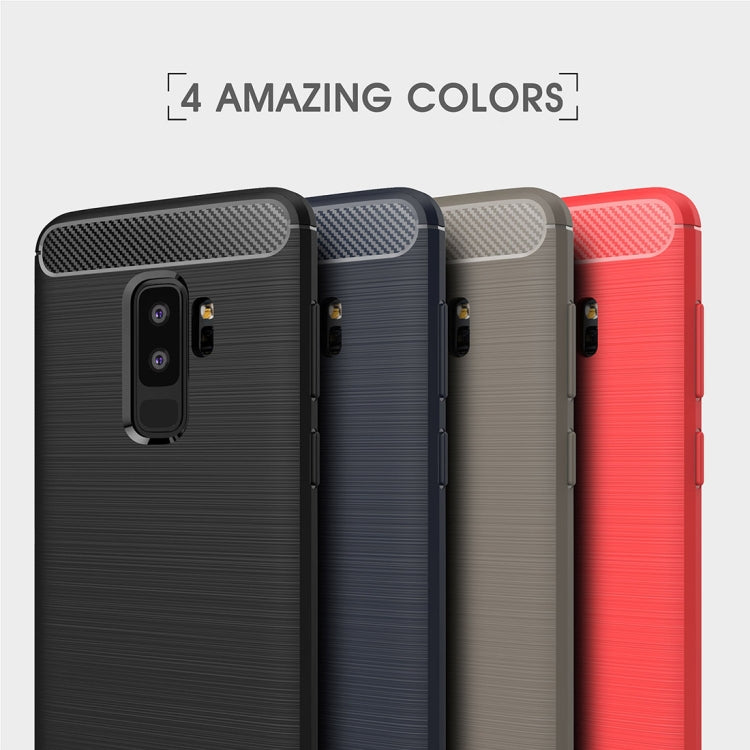 For Galaxy S9+ Brushed Carbon Fiber Texture Soft TPU Anti-skip Protective Cover Back Case(Grey)