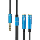 2 in 1 3.5mm Male to Double 3.5mm Female TPE High-elastic Audio Cable Splitter, Cable Length: 32cm(Blue)