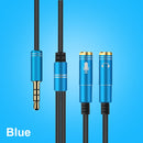 2 in 1 3.5mm Male to Double 3.5mm Female TPE High-elastic Audio Cable Splitter, Cable Length: 32cm(Blue)