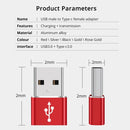 4 PCS USB-C / Type-C Female to USB 3.0 Male Aluminum Alloy Adapter, Support Charging & Transmission Data(Red)