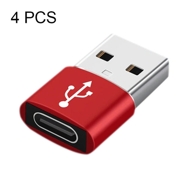 4 PCS USB-C / Type-C Female to USB 3.0 Male Aluminum Alloy Adapter, Support Charging & Transmission Data(Red)