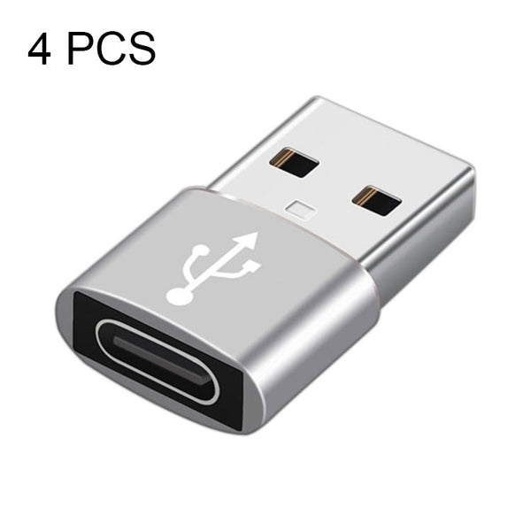 4 PCS USB-C / Type-C Female to USB 3.0 Male Aluminum Alloy Adapter, Support Charging & Transmission Data(Silver)