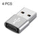 4 PCS USB-C / Type-C Female to USB 3.0 Male Aluminum Alloy Adapter, Support Charging & Transmission Data(Silver)
