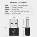 4 PCS USB-C / Type-C Female to USB 2.0 Male Aluminum Alloy Adapter, Support Charging & Transmission(Black)