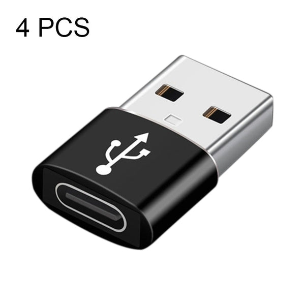 4 PCS USB-C / Type-C Female to USB 2.0 Male Aluminum Alloy Adapter, Support Charging & Transmission(Black)