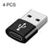 4 PCS USB-C / Type-C Female to USB 2.0 Male Aluminum Alloy Adapter, Support Charging & Transmission(Black)