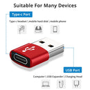 4 PCS USB-C / Type-C Female to USB 2.0 Male Aluminum Alloy Adapter, Support Charging & Transmission(Red)