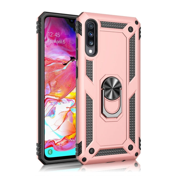Armor Shockproof TPU + PC Protective Case for Galaxy A70, with 360 Degree Rotation Holder (Rose Gold)