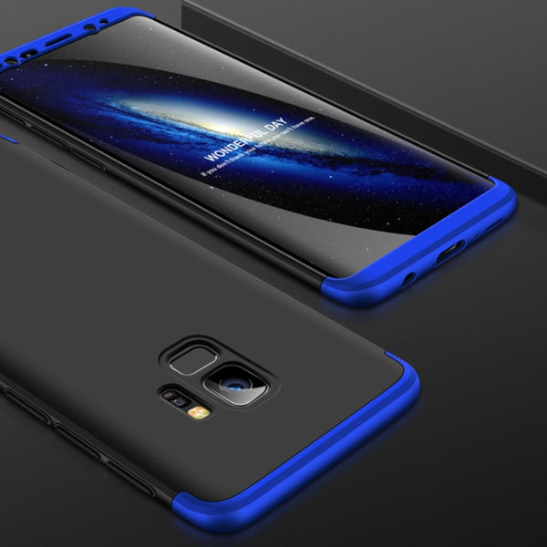 GKK for Galaxy S9 Three Stage Splicing 360 Degree Full Coverage PC Protective Case Back Cover (Black+Blue)
