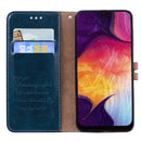 Business Style Oil Wax Texture Horizontal Flip Leather Case for Galaxy A50, with Holder & Card Slots & Wallet (Blue)