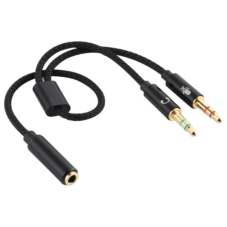 YH192 2 in 1 3.5mm Female to Microphone + Audio Male Braided Audio Cable, Length: 22cm (Black)