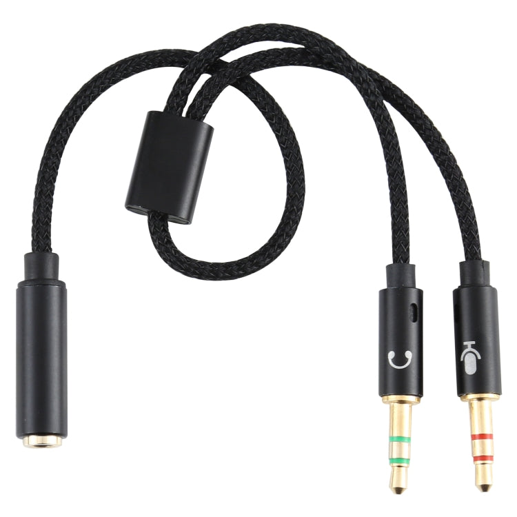 YH192 2 in 1 3.5mm Female to Microphone + Audio Male Braided Audio Cable, Length: 22cm (Black)