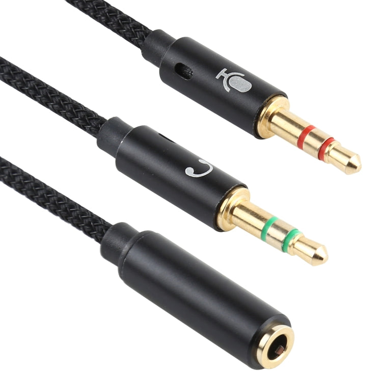YH192 2 in 1 3.5mm Female to Microphone + Audio Male Braided Audio Cable, Length: 22cm (Black)