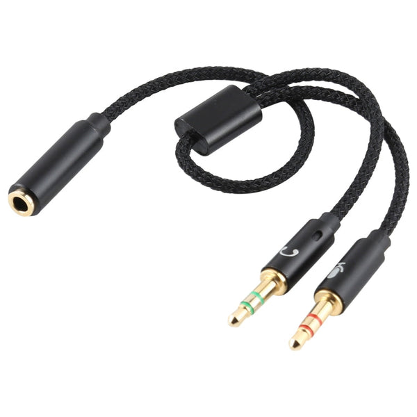YH192 2 in 1 3.5mm Female to Microphone + Audio Male Braided Audio Cable, Length: 22cm (Black)
