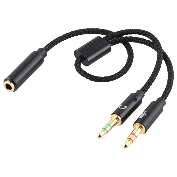 YH192 2 in 1 3.5mm Female to Microphone + Audio Male Braided Audio Cable, Length: 22cm (Black)