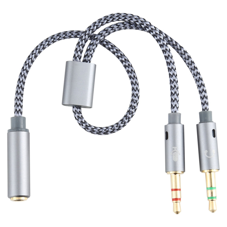 YH192 2 in 1 3.5mm Female to Microphone + Audio Male Braided Audio Cable, Length: 22cm (Grey)