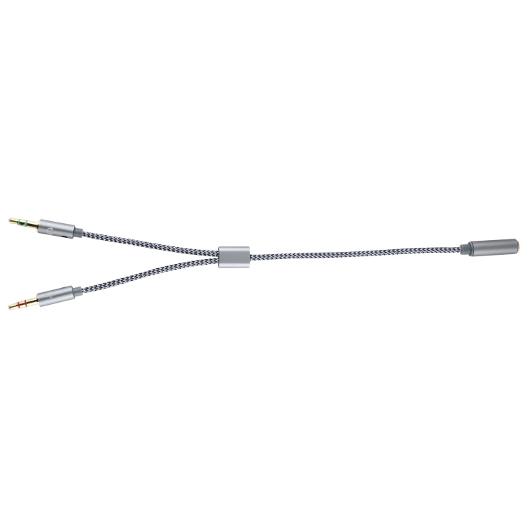 YH192 2 in 1 3.5mm Female to Microphone + Audio Male Braided Audio Cable, Length: 22cm (Grey)