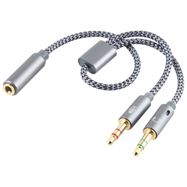 YH192 2 in 1 3.5mm Female to Microphone + Audio Male Braided Audio Cable, Length: 22cm (Grey)