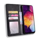 Magnetic Buckle Retro Texture Horizontal Flip Leather Case for Galaxy A50, with Holder & Card Slots & Wallet (Black)