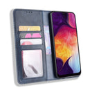 Magnetic Buckle Retro Texture Horizontal Flip Leather Case for Galaxy A50, with Holder & Card Slots & Wallet (Blue)
