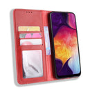 Magnetic Buckle Retro Texture Horizontal Flip Leather Case for Galaxy A50, with Holder & Card Slots & Wallet (Red)