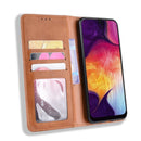 Magnetic Buckle Retro Texture Horizontal Flip Leather Case for Galaxy A50, with Holder & Card Slots & Wallet (Brown)