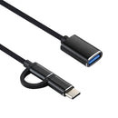 USB 3.0 Female to Micro USB + USB-C / Type-C Male Charging + Transmission OTG Nylon Braided Adapter Cable, Cable Length: 11cm(Black)
