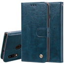 Business Style Oil Wax Texture Horizontal Flip Leather Case for Galaxy A20e, with Holder & Card Slots & Wallet (Blue)