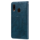 Business Style Oil Wax Texture Horizontal Flip Leather Case for Galaxy A20e, with Holder & Card Slots & Wallet (Blue)