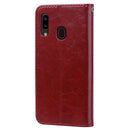 Business Style Oil Wax Texture Horizontal Flip Leather Case for Galaxy A20e, with Holder & Card Slots & Wallet (Red)