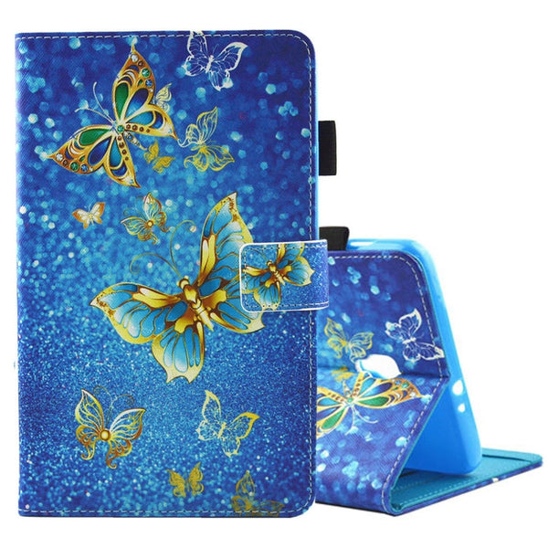 For Galaxy Tab A 8.0 / T380 & T385 Golden Butterflies Pattern Horizontal Flip Leather Case with Holder & Card Slots