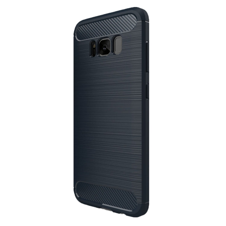 For Galaxy S8 Brushed Carbon Fiber Texture Shockproof TPU Protective Cover Case (Dark Blue)