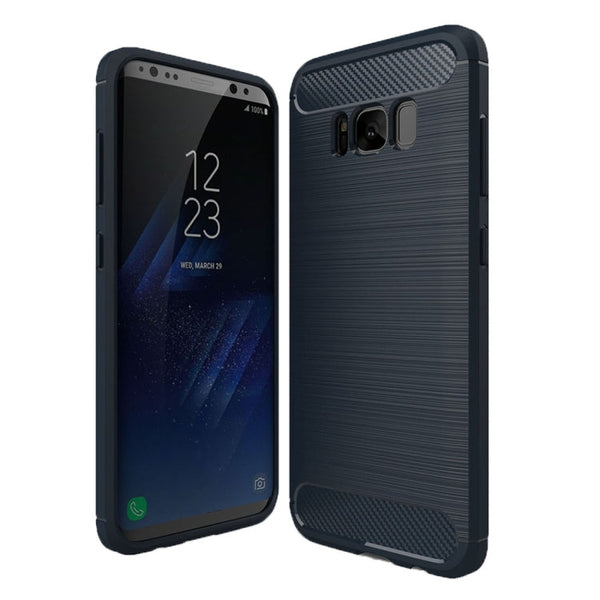 For Galaxy S8 Brushed Carbon Fiber Texture Shockproof TPU Protective Cover Case (Dark Blue)