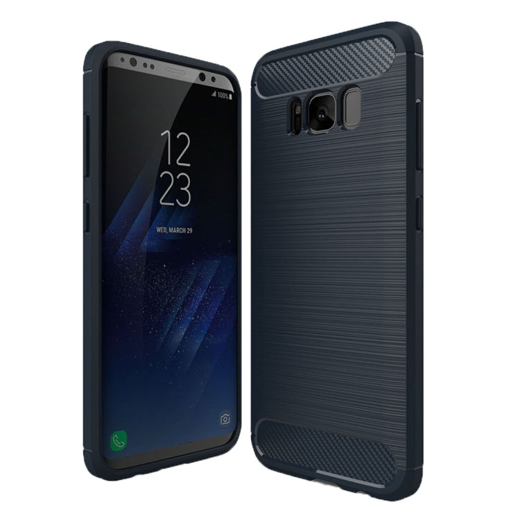 For Galaxy S8 Brushed Carbon Fiber Texture Shockproof TPU Protective Cover Case (Dark Blue)