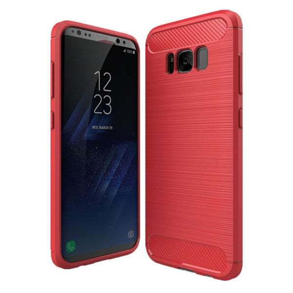 For Galaxy S8 Brushed Carbon Fiber Texture Shockproof TPU Protective Cover Case (Red)