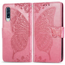 Butterfly Love Flowers Embossing Horizontal Flip Leather Case for Galaxy A50, with Holder & Card Slots & Wallet & Lanyard (Pink)