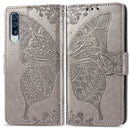 Butterfly Love Flowers Embossing Horizontal Flip Leather Case for Galaxy A50, with Holder & Card Slots & Wallet & Lanyard (Grey)