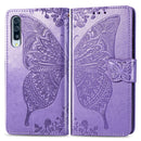 Butterfly Love Flowers Embossing Horizontal Flip Leather Case for Galaxy A50, with Holder & Card Slots & Wallet & Lanyard (Light Purple)