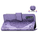 Butterfly Love Flowers Embossing Horizontal Flip Leather Case for Galaxy A50, with Holder & Card Slots & Wallet & Lanyard (Light Purple)