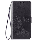 Lucky Clover Pressed Flowers Pattern Leather Case for Galaxy A40, with Holder & Card Slots & Wallet & Hand Strap (Black)